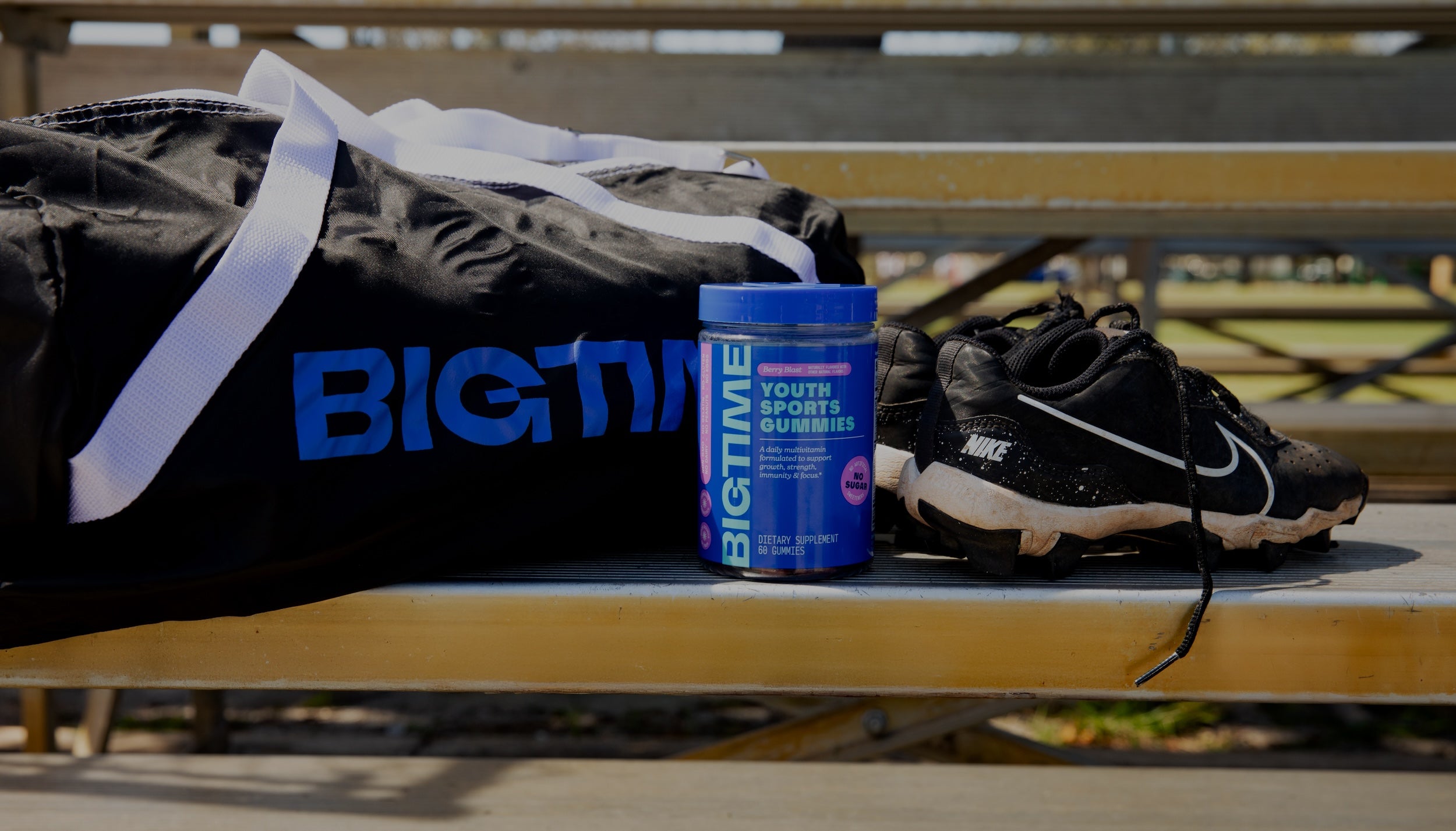 Bigtime bottle next to sports bag